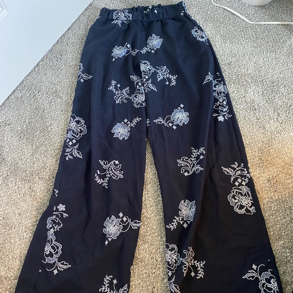 Very cute and long navy paisley pants